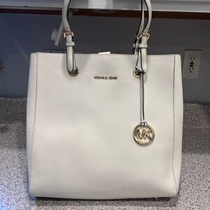 Michael Kors Cream Leather Tote with Gold-Tone Charm
